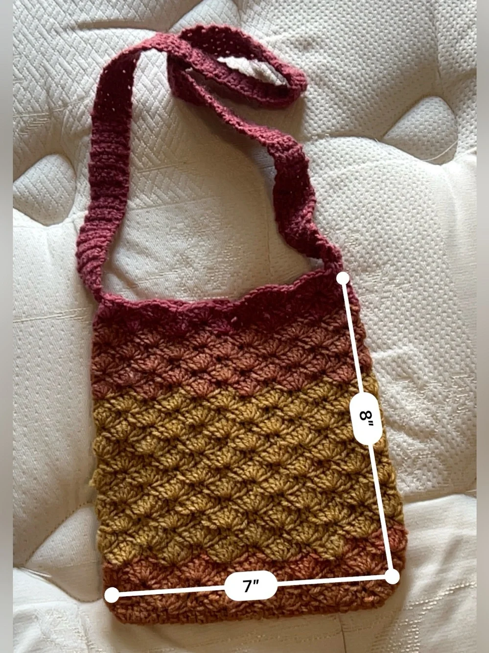 Handmade Kids Crochet Shoulder Crossbody Bag 7”x 8” Warm Hues